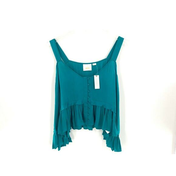 Maeve Womens Blouse Sz M Cold Shoulder Ruffles Viscose Turquoise NEW - Picture 1 of 10